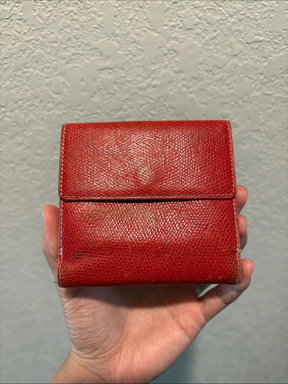Loewe Red Leather Compact Wallet with Embossed Logo